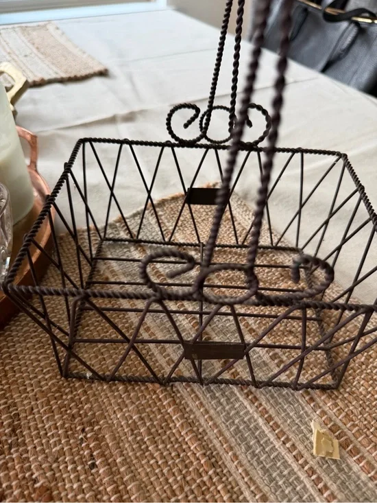 Decorative Twisted Wire Basket with Handle - Brown