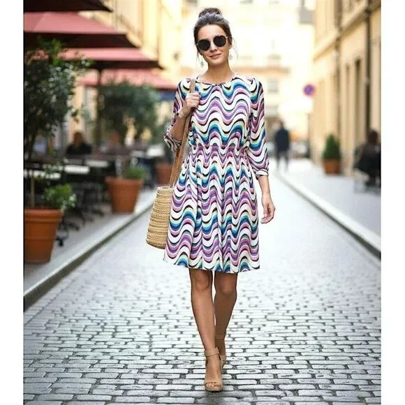 Kate Spade Zari Multicolor Wave Striped Dress Silk Women's Size Unknown