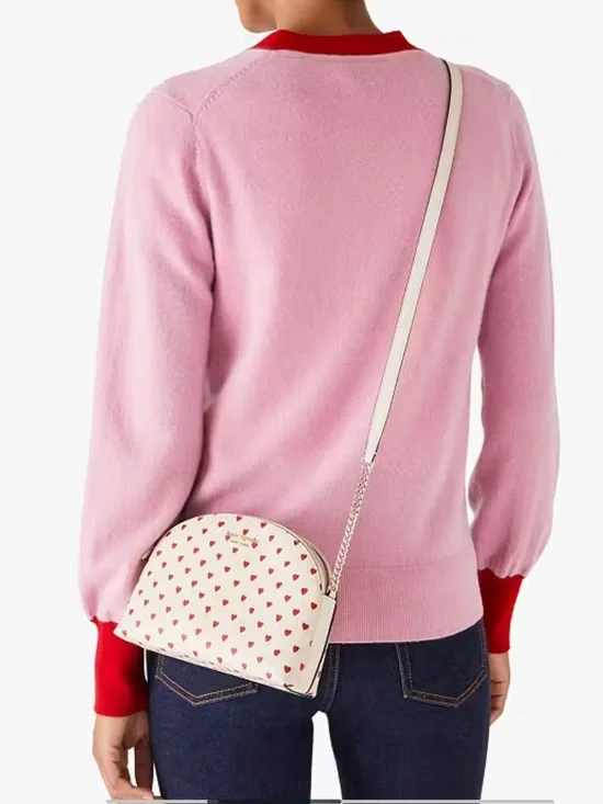 Kate Spade Spencer Hearts Double-zip Dome Crossbody Milk Glass Multi Pink & Red