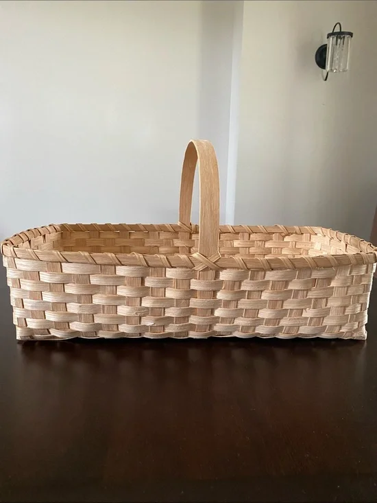 Handwoven Rectangular Handle Basket in Light Tan 21