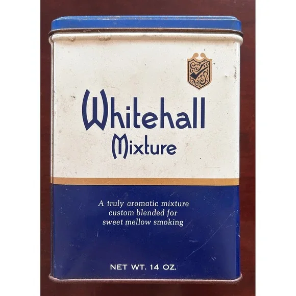 Whitehall Mixture Tobacco Tin Metal 14oz Blue White Vintage Americana MCM