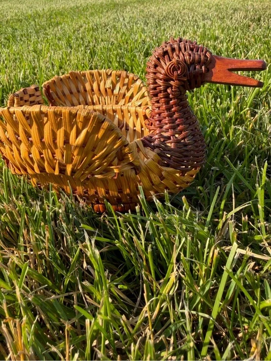 Small Woven Duck Basket - Two-Tone Brown and Tan Decorative Bowl