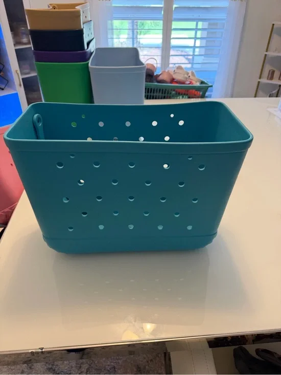 Teal Plastic Storage Bin for Home Organization