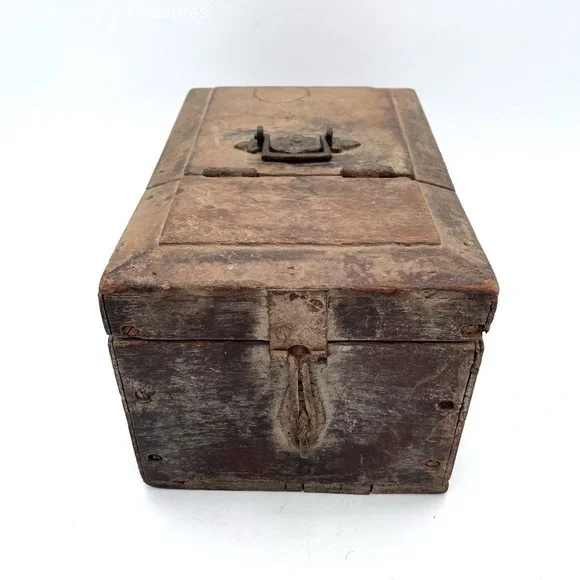 Antique Primitive Handmade Wooden Box Divided Storage Chest 19th Century