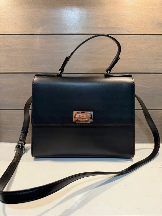 Kate Spade Womens Black Leather Satchel Crossbody Preppy Old Money Rich Mom