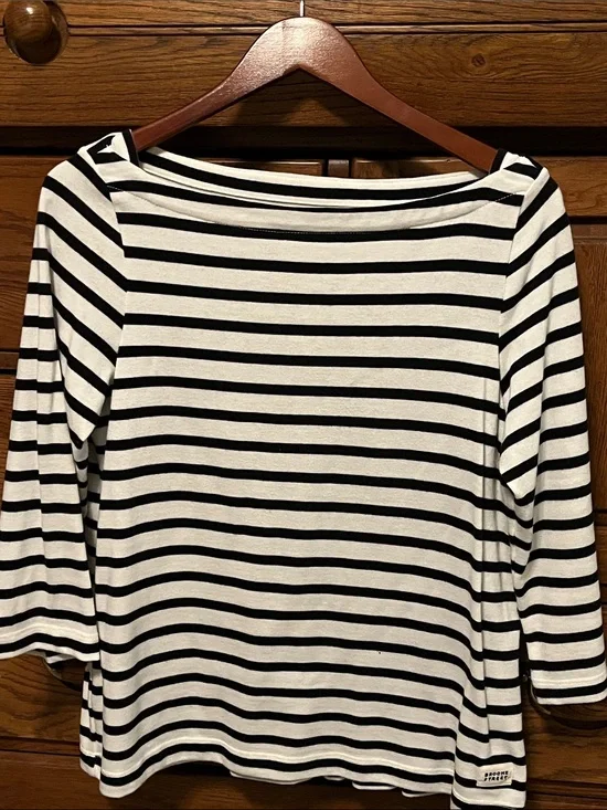 Kate Spade black and cream stripe cotton top size large