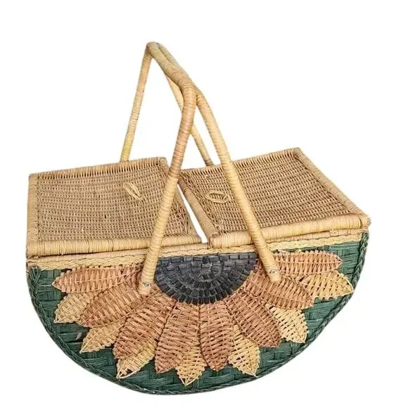Wicker Half Round With‎ Sunflower and Handles 14.5''