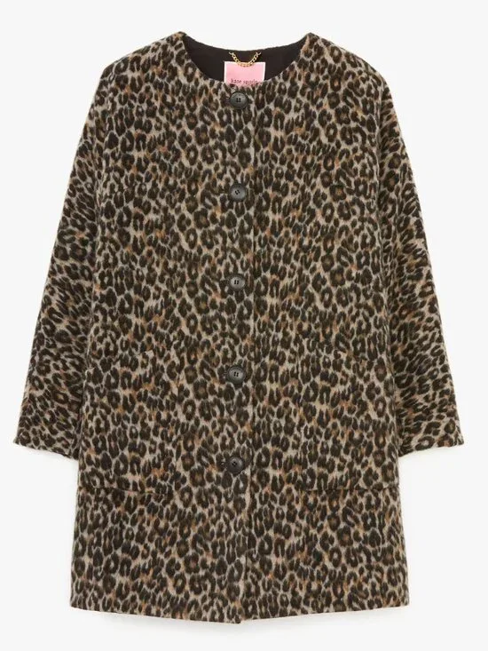 Kate Spade Brushed Leopard Wool Blend Cocoon Coat XS NWT