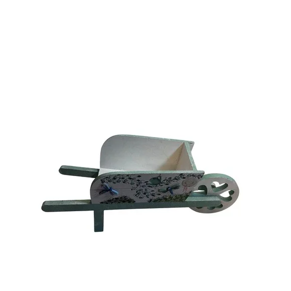 Unbranded Wooden Wheelbarrow Planter 14.5in Green Dragonfly Garden Decor