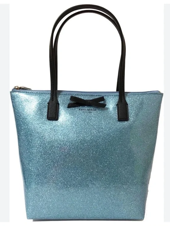 kate spade Glitter Tote in Light Blue with Black Trim
