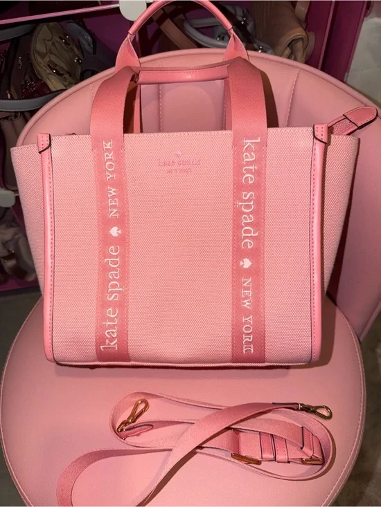 Kate Spade Pink Canvas Logo Strap Tote with Removable Crossbody