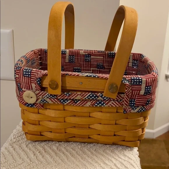 Vintage Longaberger Basket Family Signatures Red Blue Fabric Liner Protector