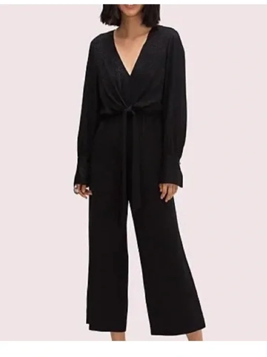 kate spade Black tie front jumpsuit  Long-Sleeve Tie-Waist Wide-Leg Jumpsuit 2