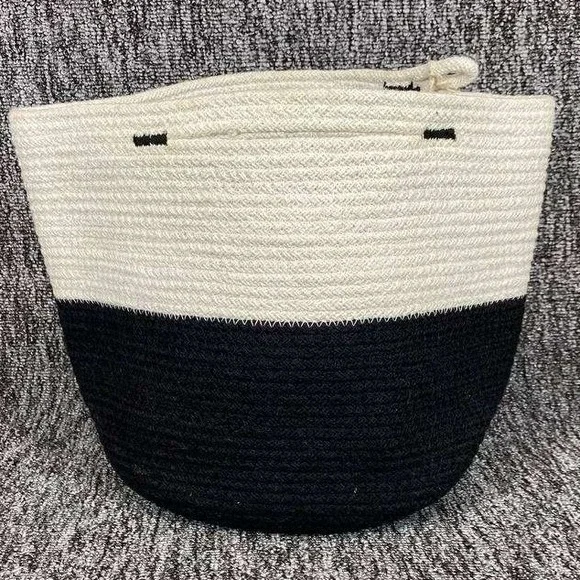 NWT Mia Melange Woven‎ Cotton Rope Basket Colorblock Black Cream Crafted Decor