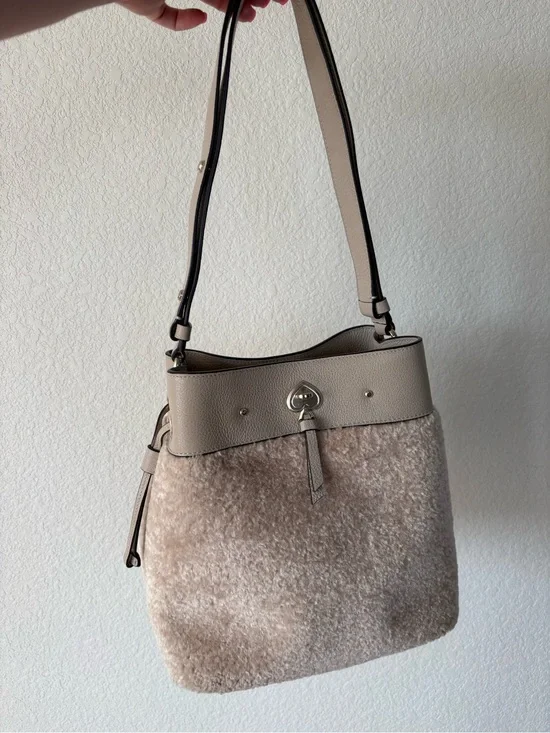 kate spade Beige Shearling & Pebbled Leather Shoulder Bag