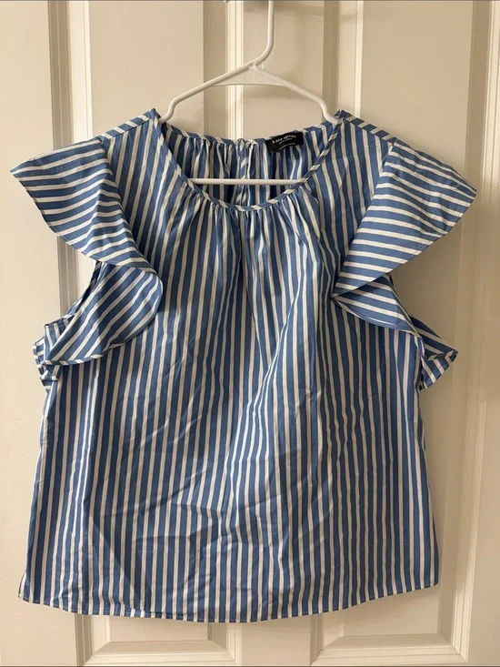 kate spade Blue and White Striped Ruffle Sleeve Top