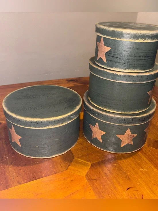 Rustic Green Star Pattern Nesting Storage Boxes