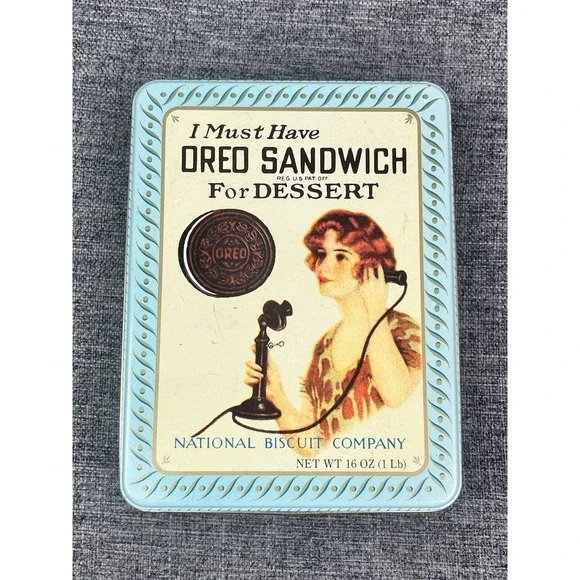 1986 Vintage Style Oreo Sandwich Cookie Tin Box National Biscuit Company Retro