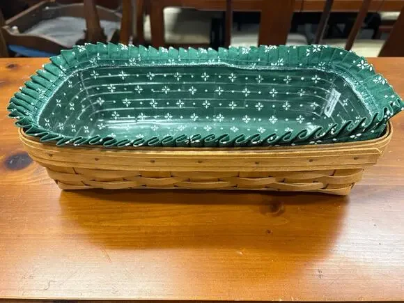 Vtg Longaberger Rectangular Cracker Woven Basket- 1991 Heritage Green Liner