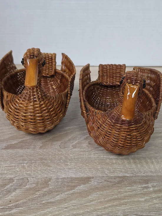 Vintage AVON Wicker Duck Woven Rattan Centerpiece Baskets Lot of 2 Farmhouse