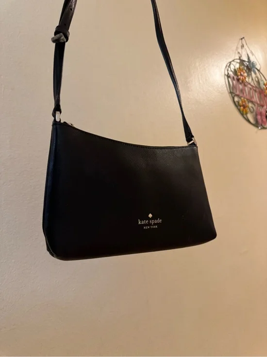 kate spade Black Leather Shoulder Bag with Gold Logo