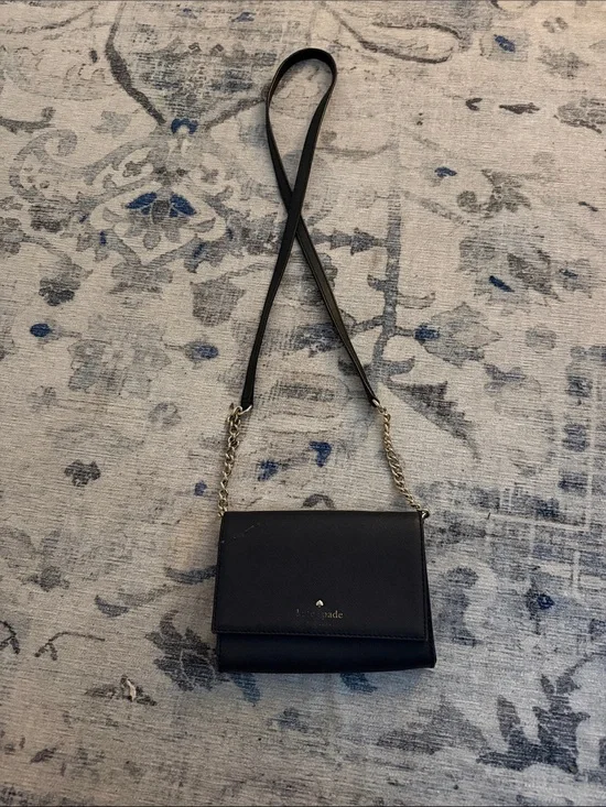 kate spade Black Leather Crossbody with Gold Chain Strap