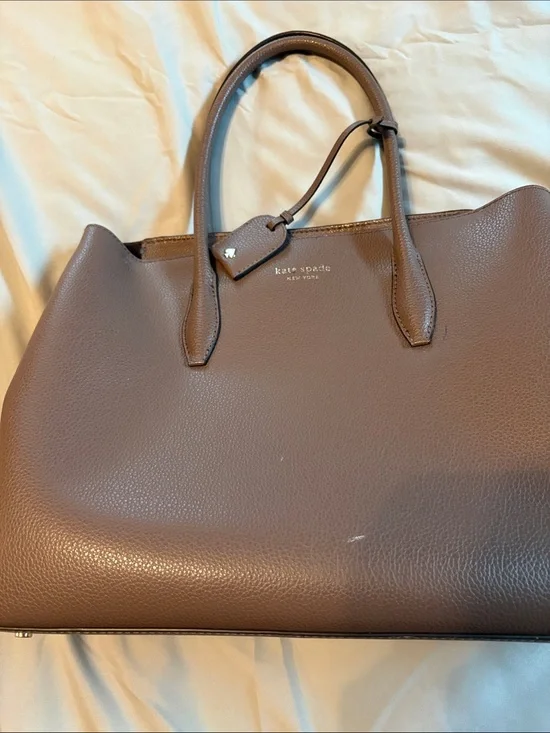 kate spade pebbled leather shoulder tote in taupe