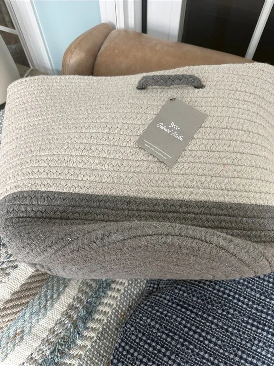 Two-Tone Braided Storage Basket in Cream and Gray -
