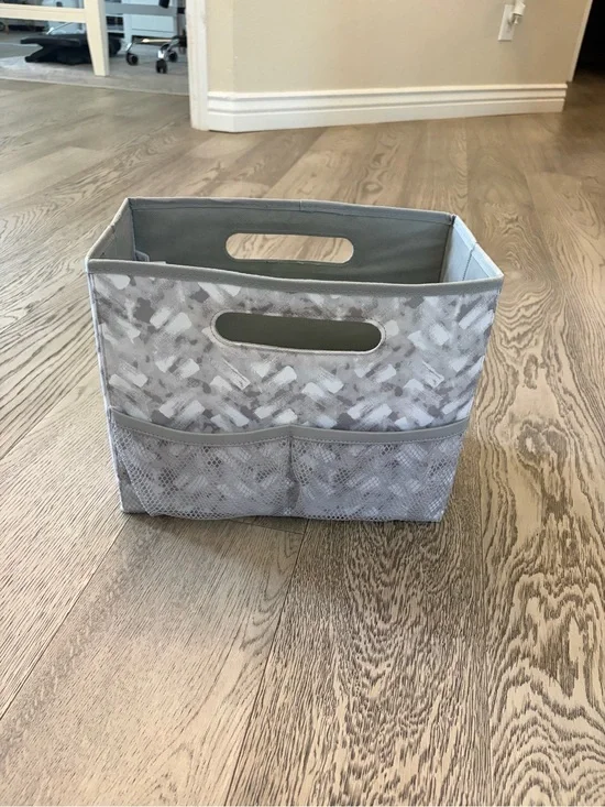 Thirty-One Gifts Gray Fabric Storage Bin Organizer with Front Pockets