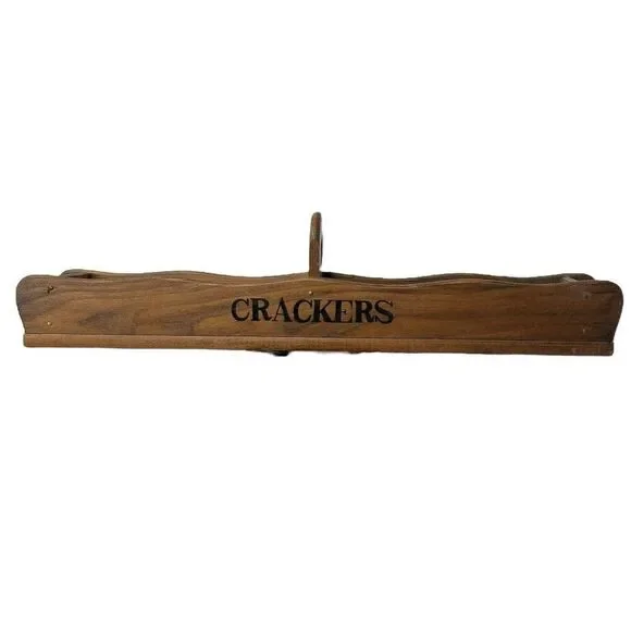 Vintage Wood Cracker Holder Caddy Two Sided Cracker tray with Finger Ring