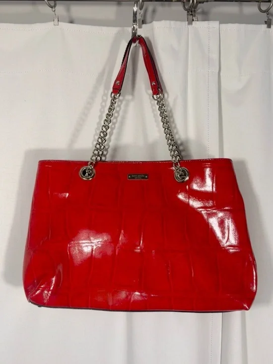 Kate Spade Red Patent Leather Croc Embossed Shoulder Bag