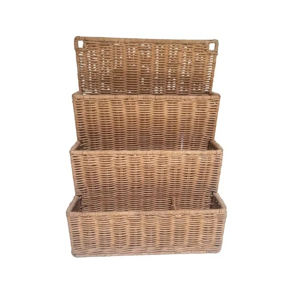 Woven Wicker Wall Hanging Mail Organizer 3 Tier Tiered Desk Sorter Boho Brown