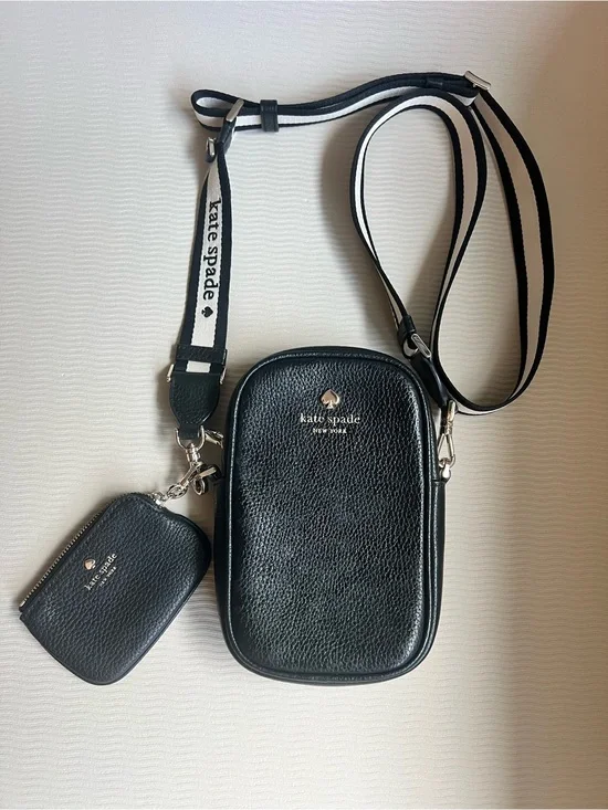 Kate Spade Rosie North/South Phone Crossbody, black pebbled leather NWOT