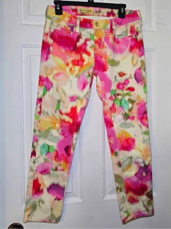 Kate Spade Broome Street Watercolor Floral Skinny Jeans Sz 29 Pants Vibrant