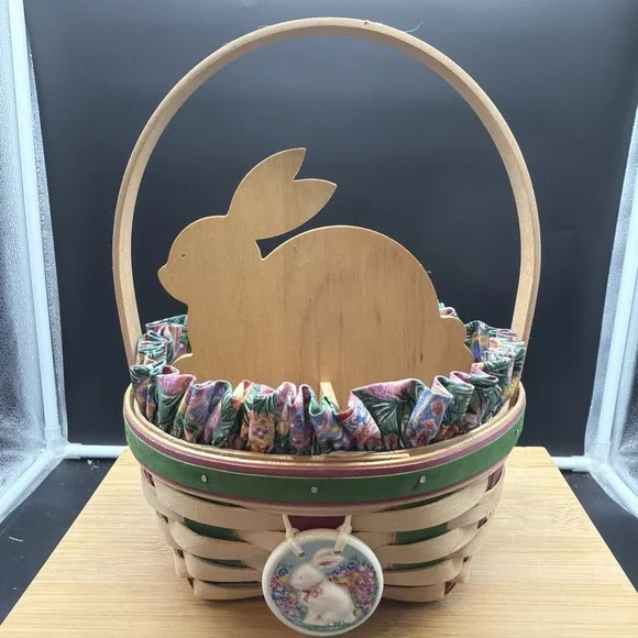 Longaberger Easter Basket 1999 Bunny Rabbit Divider Liner Protector Tie On