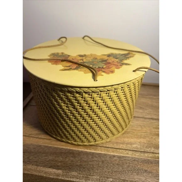 Vintage Sewing Wicker Basket By Princess Baskets Yellow Made In USA 11