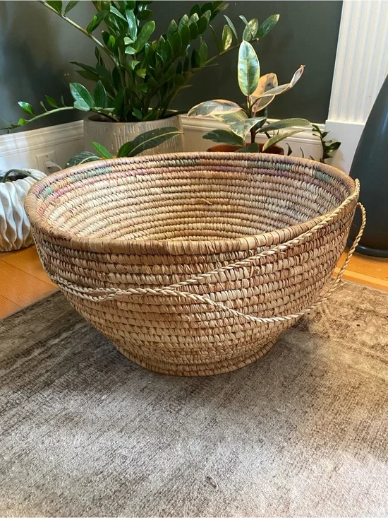 Vintage Large Hand Coiled African Hausa Basket w/ Handle - Market Basket - Produ