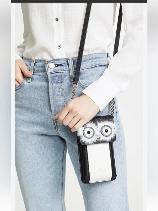 kate spade black & white owl crossbody phone pouch