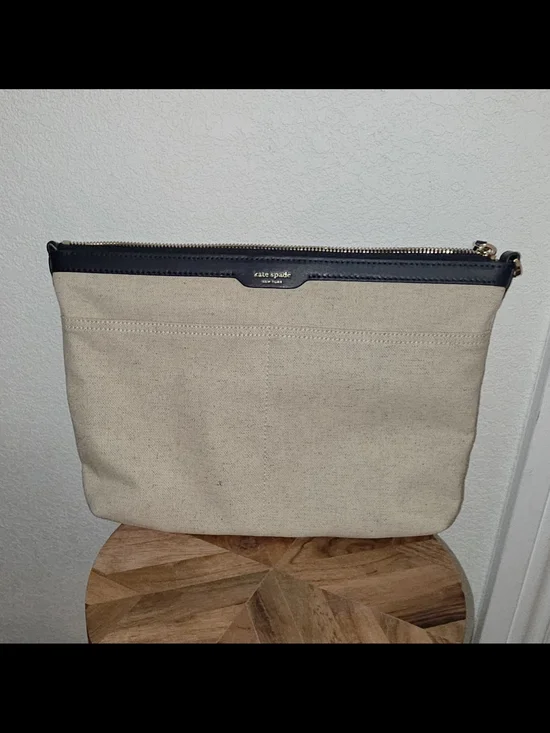 Kate Spade New York Buddie Stripped Straw Small Tote Detachable Canvas Pouch
