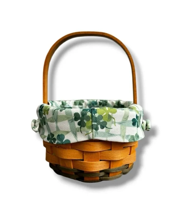 Longaberger Vintage 2001 Lucky You Shamrock Basket w/ Liner & Protector