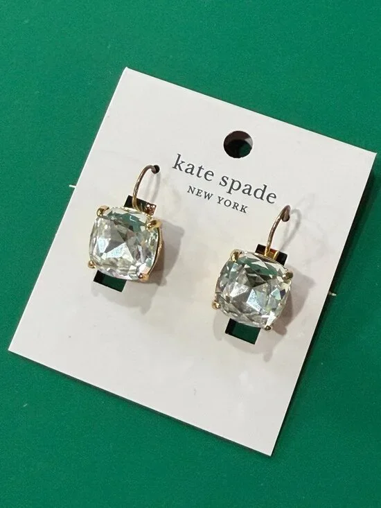 Kate Spade Small Square Leverback Earrings Clear/ Silver