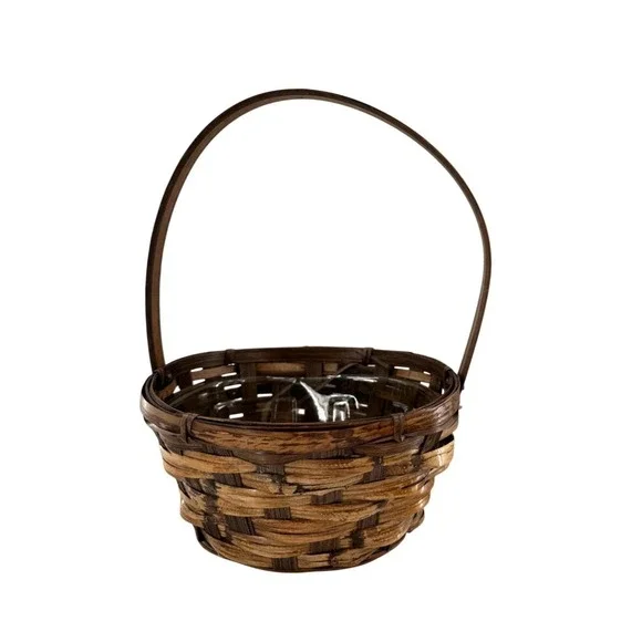 Vintage Handwoven Wicker Basket Plastic Liner 7.5