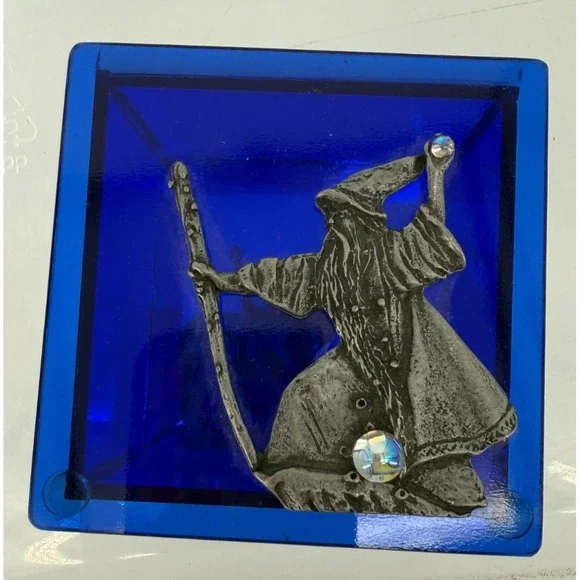 Kheops International Wizard Trinket Box Blue Glass Pewter Fantasy Keepsake Box
