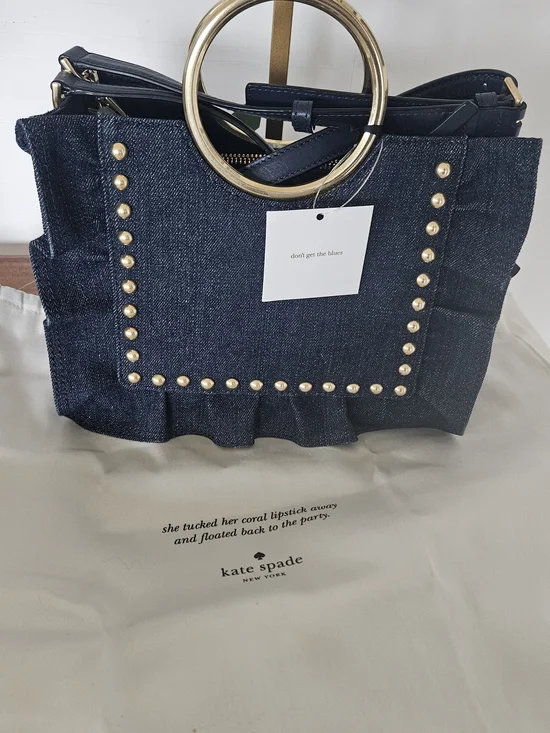 kate spade Dark Navy Denim Tote with Gold Ring Handles