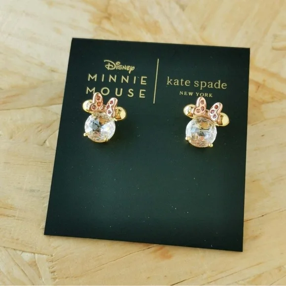 Kate Spade Gold and Pink Rhinestones Minnie Mouse Earrings