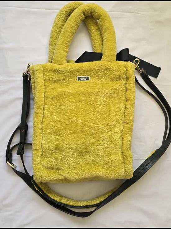 kate spade Yellow Faux-Shearling Tote with Black Straps
