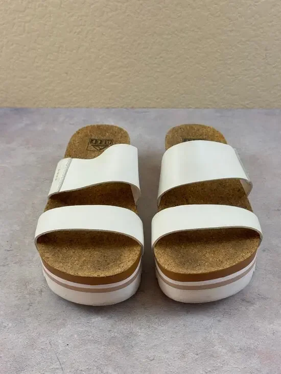 Reef Cushion Vista Hi White Double-Strap Platform Slide Sandals Womens Sz 8