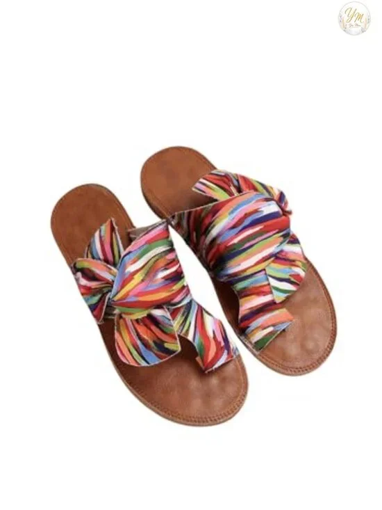 Women's Bow Tie Flat Sandals, Slip-On Summer Slides, Open Toe Thong