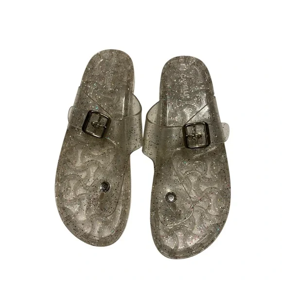 Capelli New York Clear Glitter‎ Jelly Thong Sandals Buckle Strap Womens 8.5