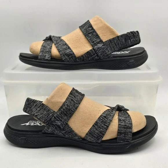 Skechers Sandals Womens Size 10 Black Goga Max Strappy Stretch Comfort Shoes